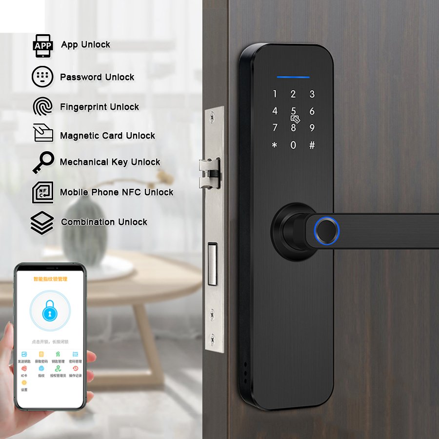 H1 CAIYI YiTechE Tuya TT Digital Fingerprint Wi-fi Bedroom Wood Door Smart Lock Indoor 5050 Cylinder Locks for Interior Room Wooden Doors - 图片 3