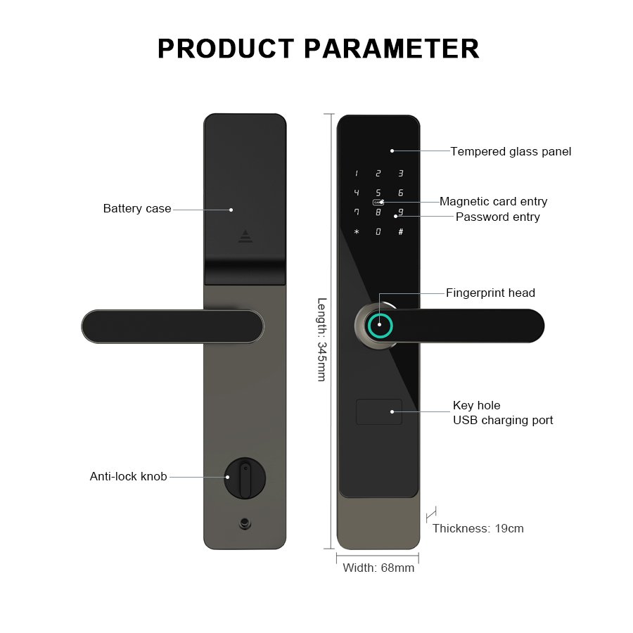 A1 CAIYI YiTechE Zigbee WiFi TTlock Tuya App Keyless Digital Fingerprint Smart Front Door TT Handle Lock with 6068 Mortise - 图片 8