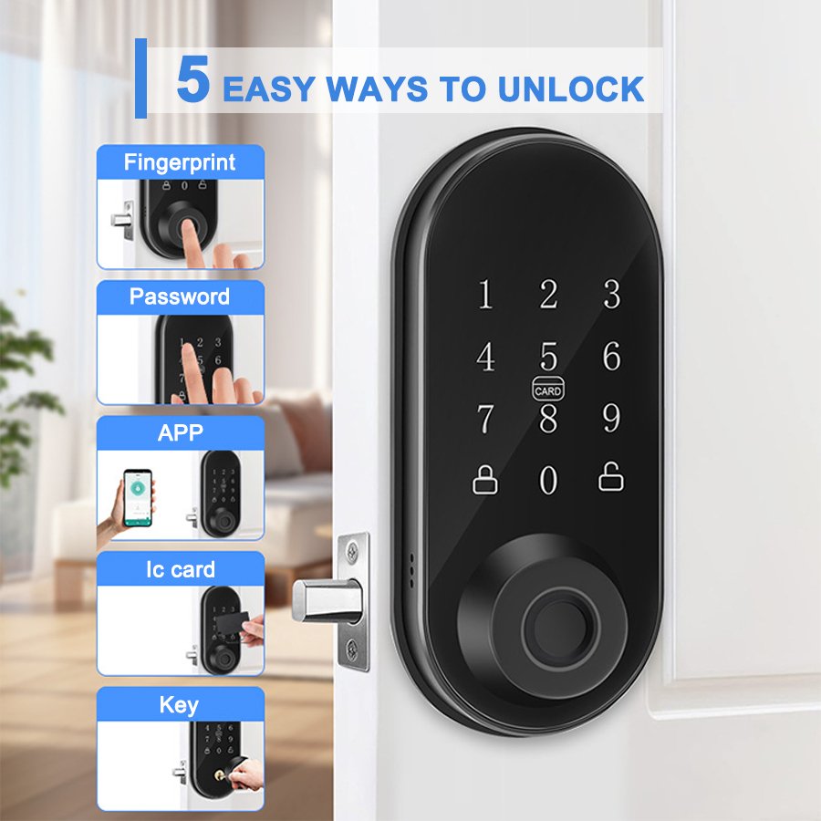 H5B CAIYI YiTechE Waterproof Tuya Small Digital Fingerprint Deadbolt Smart Door Lock with Card - 图片 2