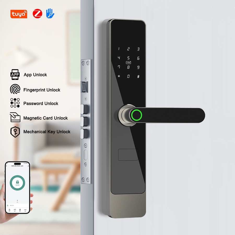 A1 CAIYI YiTechE Zigbee WiFi TTlock Tuya App Keyless Digital Fingerprint Smart Front Door TT Handle Lock with 6068 Mortise