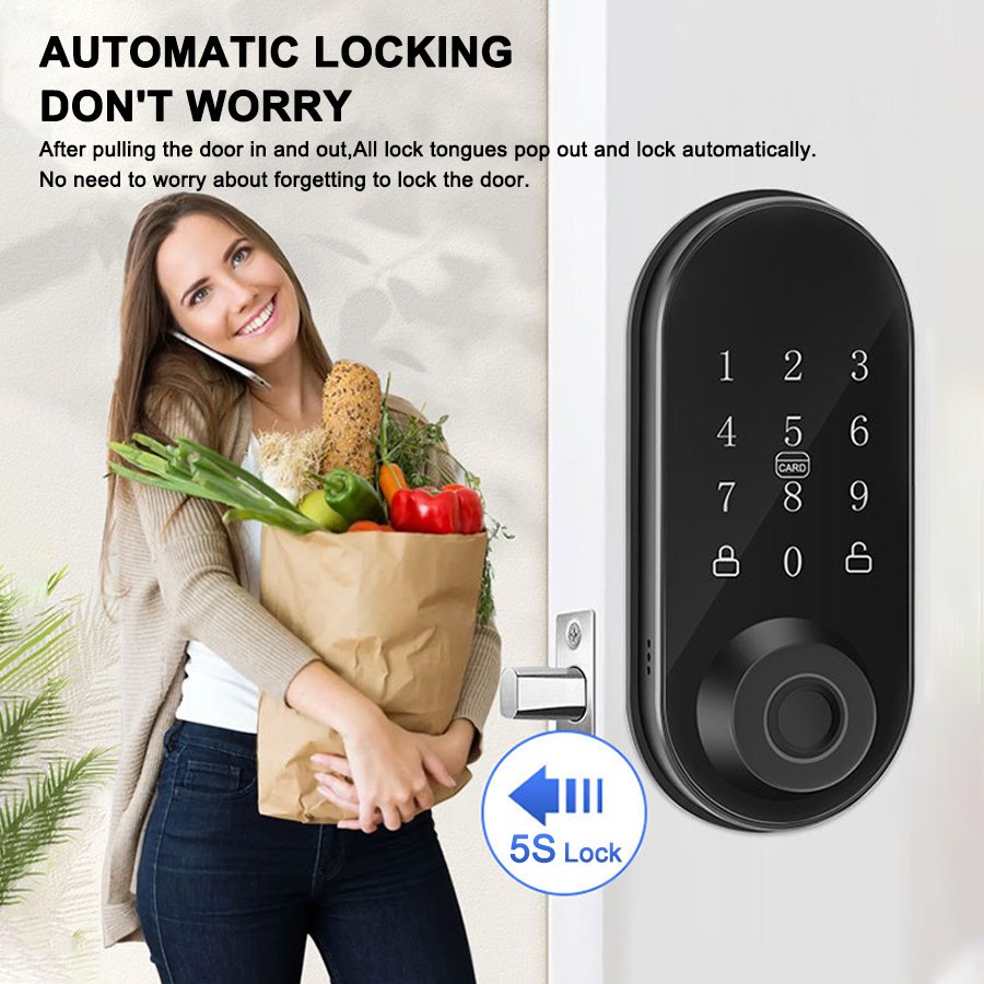 H5B CAIYI YiTechE Waterproof Tuya Small Digital Fingerprint Deadbolt Smart Door Lock with Card - 图片 6