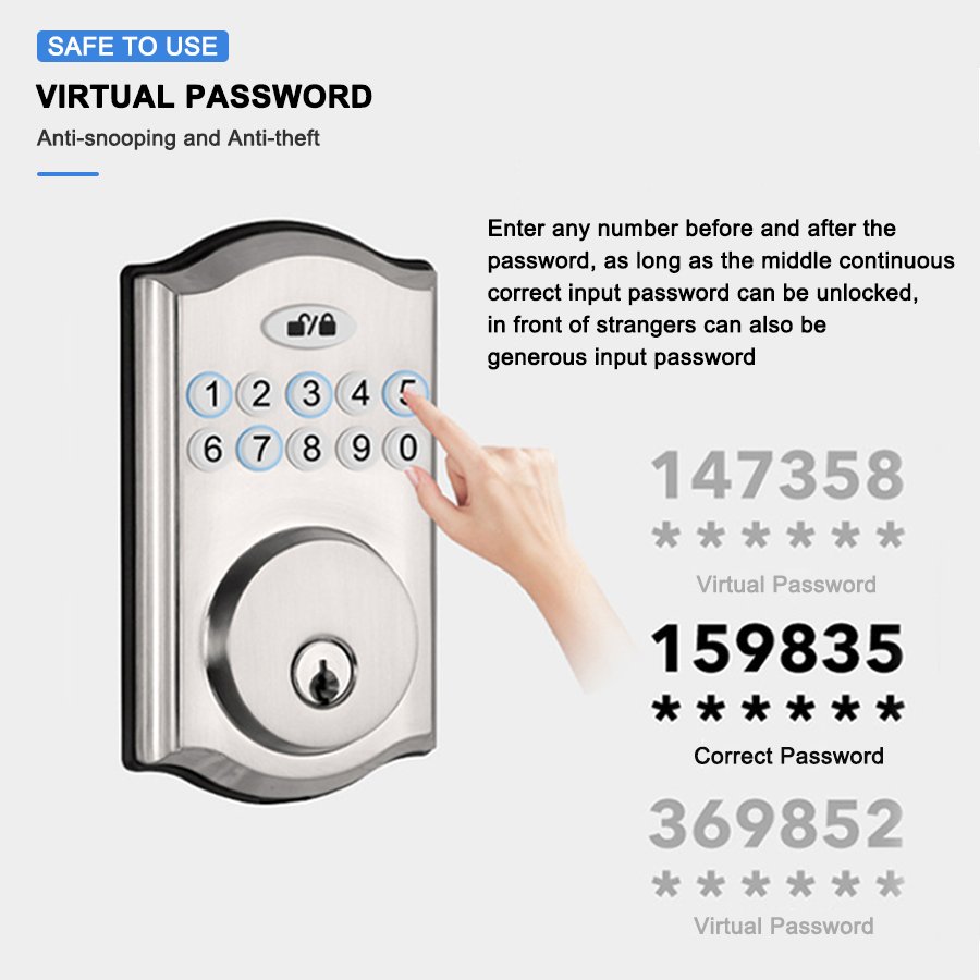 H21 CAIYI YiTechE American Type Password Deadlock Small Waterproof Tuya App Smart Digital Push Button Door Deadbolt Locks with Key - 图片 5