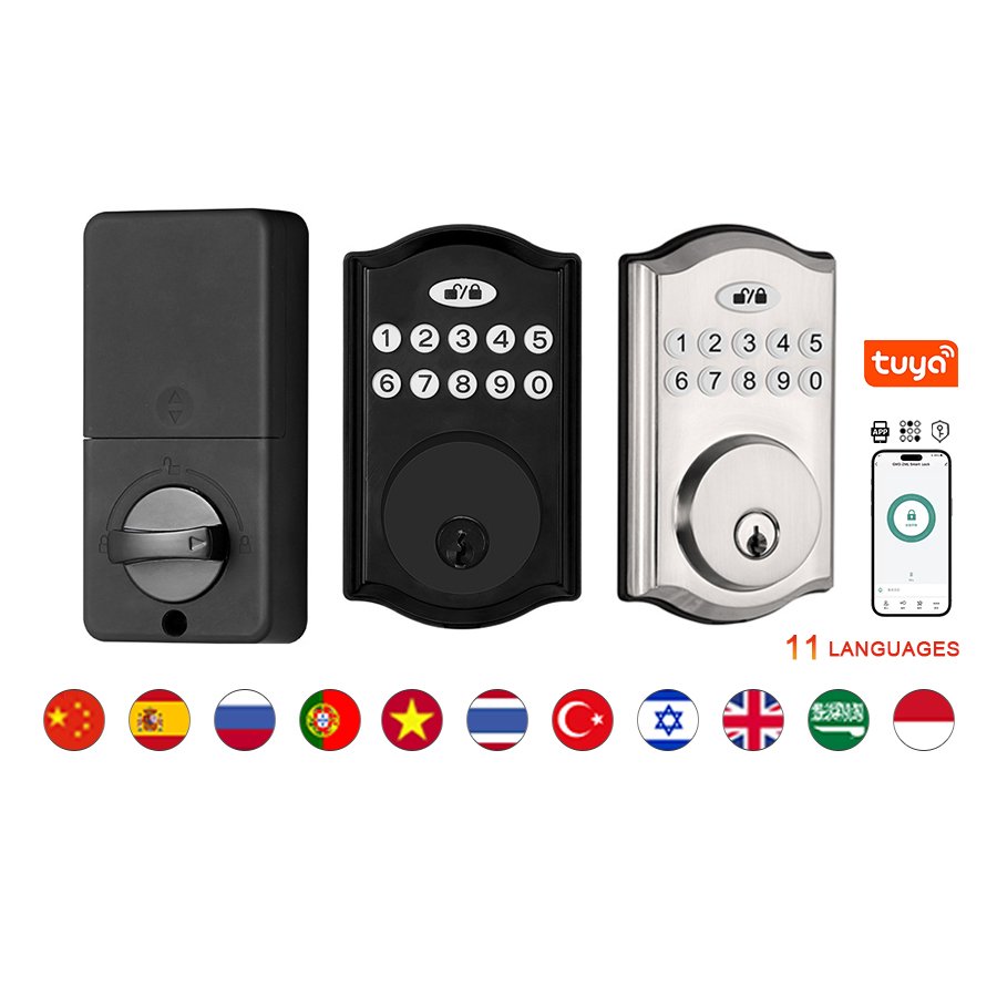 H21 CAIYI YiTechE American Type Password Deadlock Small Waterproof Tuya App Smart Digital Push Button Door Deadbolt Locks with Key