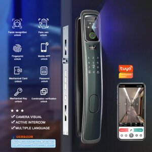 K905 CAIYI YiTechE Fully Automatic 3D Face Palm Vein Recognition Unlock Camera Visual Active Video Intercom Smart Door Lock with Tuya APP