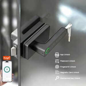 G61 CAIYI YiTechE Tuya Electric Digital Fingerprint High Partition Glass Door Smart Handle Lock for Frameless Glass Door