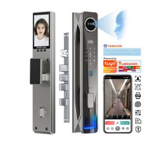 K615 CAIYI YiTechE Full Automatic 3D Face Recognition Palm Vein WiFi Tuya Intercom Fingerprint Digital Electronic Smart Door Lock with Camera and Bell