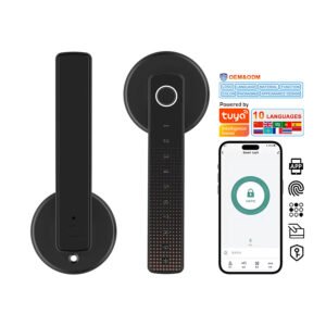 H306 CAIYI YiTechE Manufacturer Tuya Digital Fingerprint Black Wood Door Smart Handles Lock for Bedroom Interior Doors