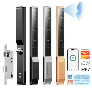 HD18 CAIYI YiTechE IP67 Outdoor Waterproof 3D Face Recognition Palm Vein WiFi Tuya Smart Sliding Aluminum Frame Glass Door Lock with 85 92 Mortise