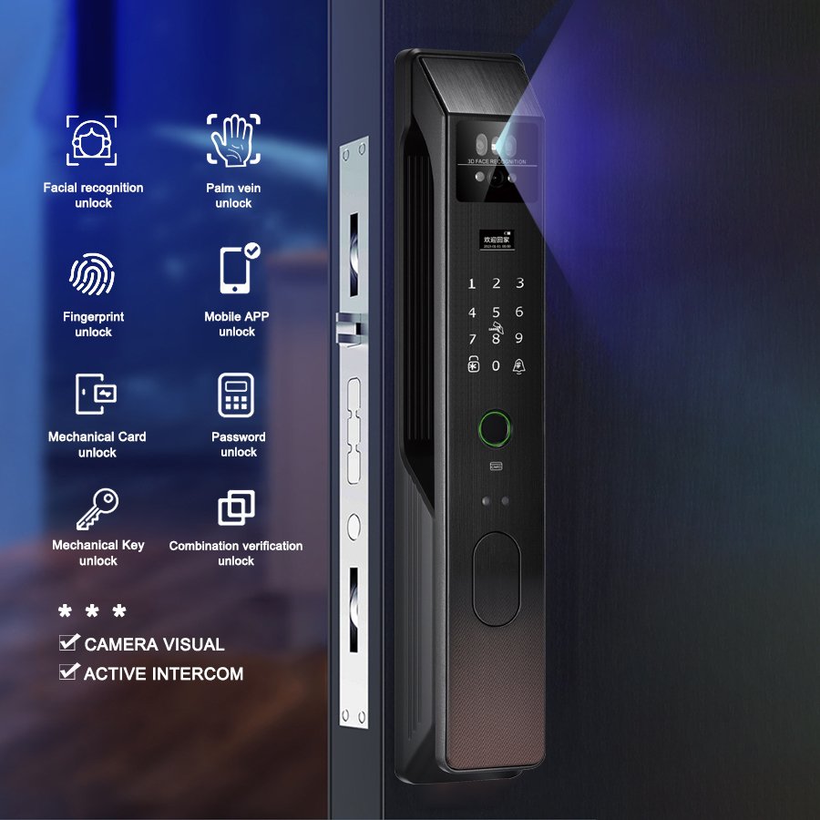 K906 CAIYI YiTechE Fully Automatic Active Video Intercom 3D Face Palm Vein Recognition Unlock Tuya APP Smart Door Locks with Camera Visual - 图片 2