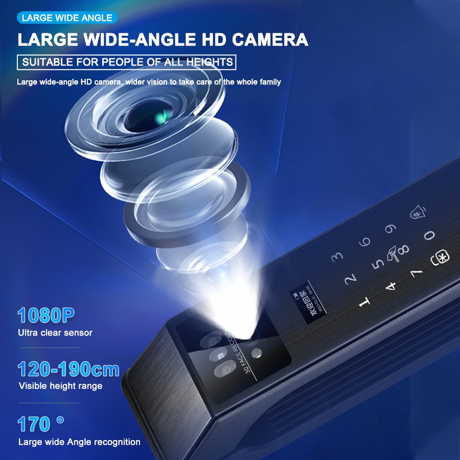 K906 CAIYI YiTechE Fully Automatic Active Video Intercom 3D Face Palm Vein Recognition Unlock Tuya APP Smart Door Locks with Camera Visual - 图片 12