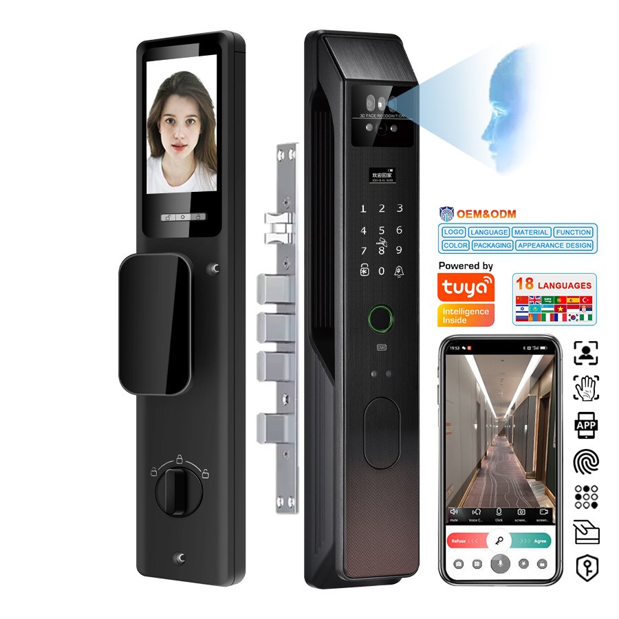 K906 CAIYI YiTechE Fully Automatic Active Video Intercom 3D Face Palm Vein Recognition Unlock Tuya APP Smart Door Locks with Camera Visual