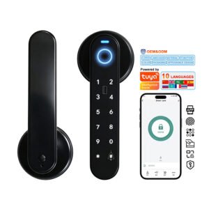 H106 CAIYI YiTechE Smart Door Lever Handle Lock Tuya Black Biometric Fingerprint Digital Interior Wood Door Handle for Bedroom