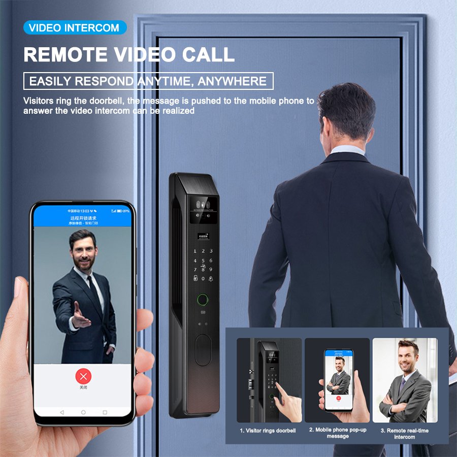 K906 CAIYI YiTechE Fully Automatic Active Video Intercom 3D Face Palm Vein Recognition Unlock Tuya APP Smart Door Locks with Camera Visual - 图片 8