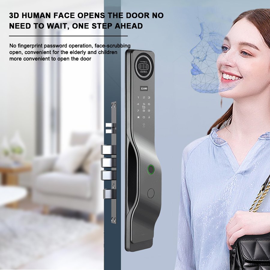 K917 CAIYI YiTechE Israel Smartlock 3D Face and Palm Vein Recognition WiFi Tuya Camera Video Intercom Digital Fingerprint Smart Door Lock with 6590 Israeli Mortise - 图片 3