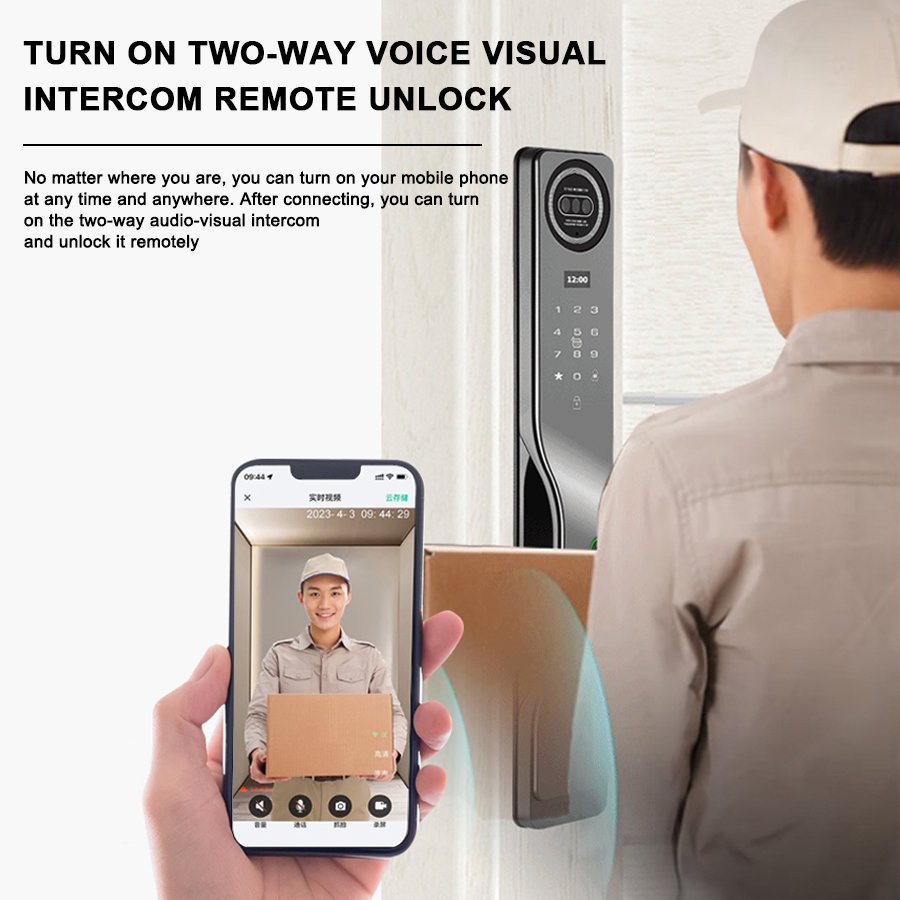 K917 CAIYI YiTechE Israel Smartlock 3D Face and Palm Vein Recognition WiFi Tuya Camera Video Intercom Digital Fingerprint Smart Door Lock with 6590 Israeli Mortise - 图片 5