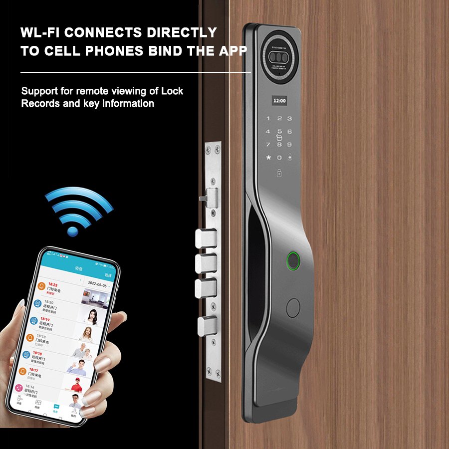 K917 CAIYI YiTechE Israel Smartlock 3D Face and Palm Vein Recognition WiFi Tuya Camera Video Intercom Digital Fingerprint Smart Door Lock with 6590 Israeli Mortise - 图片 6