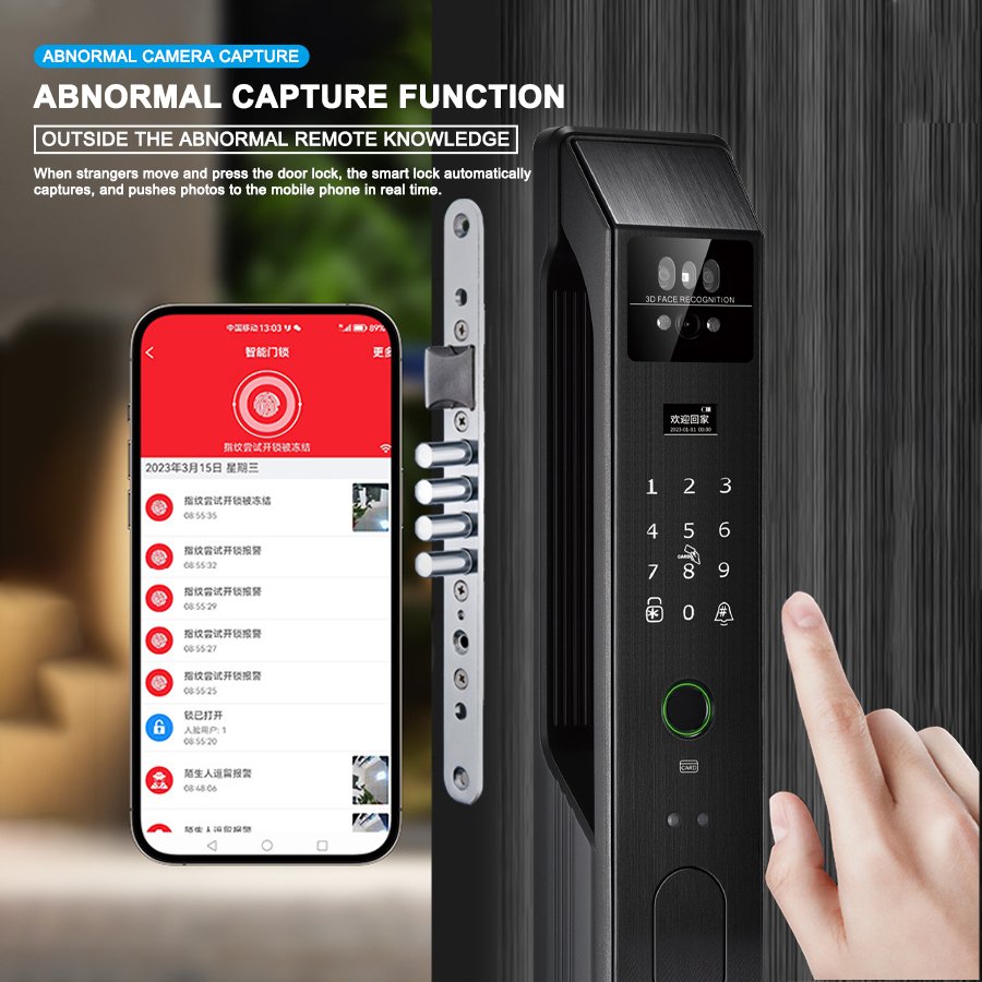 K906 CAIYI YiTechE Fully Automatic Active Video Intercom 3D Face Palm Vein Recognition Unlock Tuya APP Smart Door Locks with Camera Visual - 图片 10