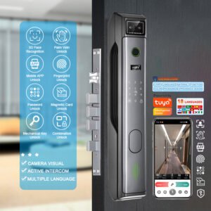 K908 CAIYI YiTechE Full Automatic 3D Facial Palm Vein Recognition Camera Visual Active Video Intercom Smart Door Lock with Tuya APP