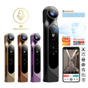 K951 CAIYI YiTechE AI Voice Smart Lock Palm Vein 3D Face Recognition Tuya Video Intercom Home Front Door Smartlock with Camera and Screen